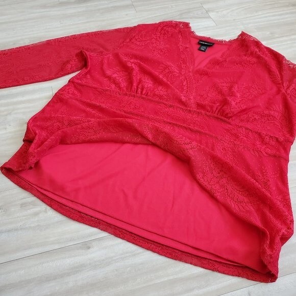 Vintage Y2K Lane Bryant Plus Size Red Lace Blouse - Picture 7 of 8